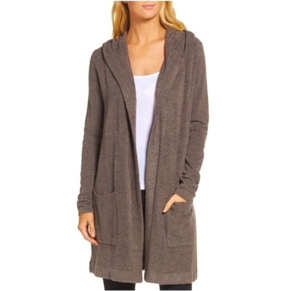 BAREFOOT DREAMS Cozy Chic Lite Brown Hooded Cardigan - Picture 2 of 6